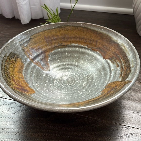 Ceramic Round Footed Bowl Multi-use decor,planter,serving,pewter gray/brown/rust - Picture 1 of 10